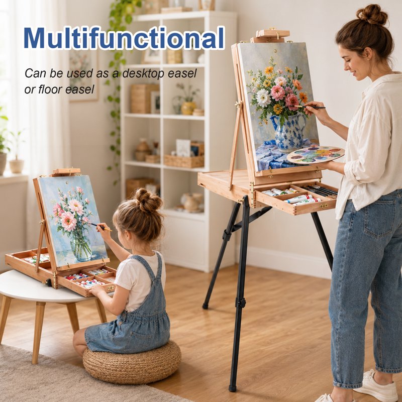 Lightweight French Style Artist Easel with Aluminum Tripod & Storage Drawer