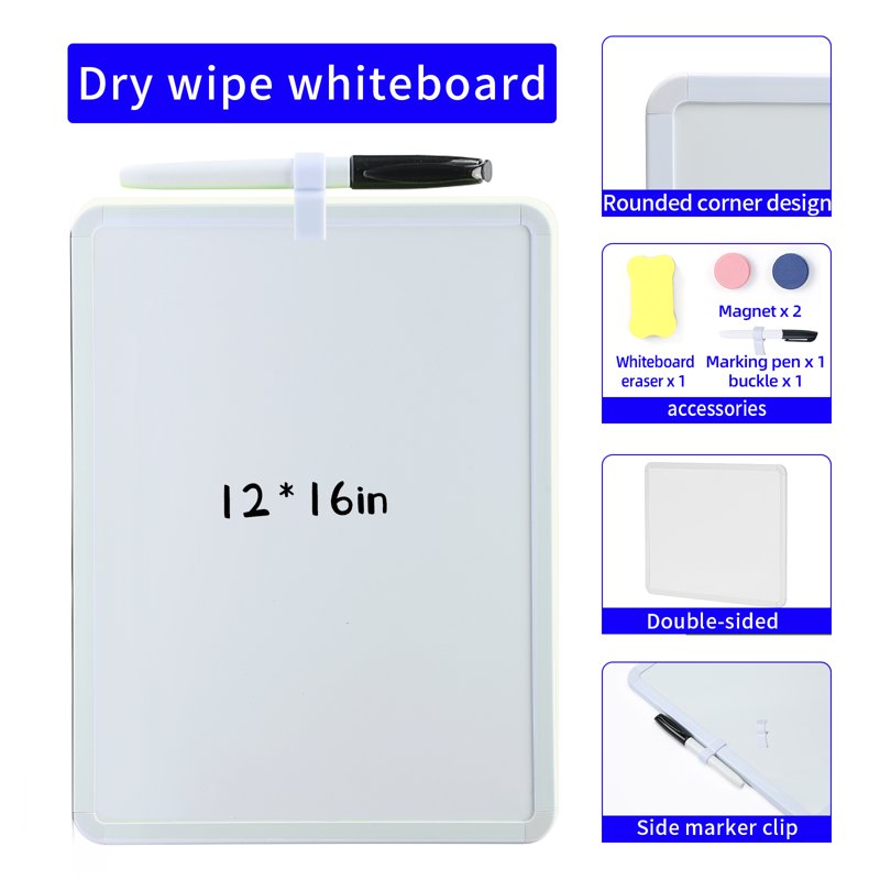Double-Sided Dry Erase Whiteboard 12x16 Inch with Accessories - Portable & Reusable