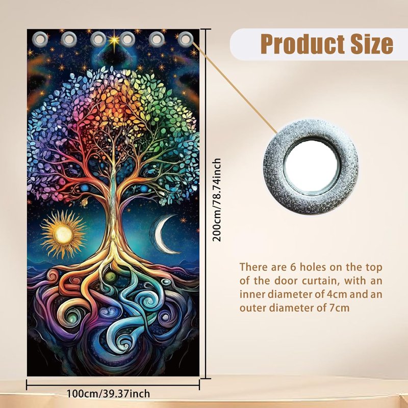 Tree of Life Door Curtain - Bohemia Style Room Divider with Sun & Moon Pattern