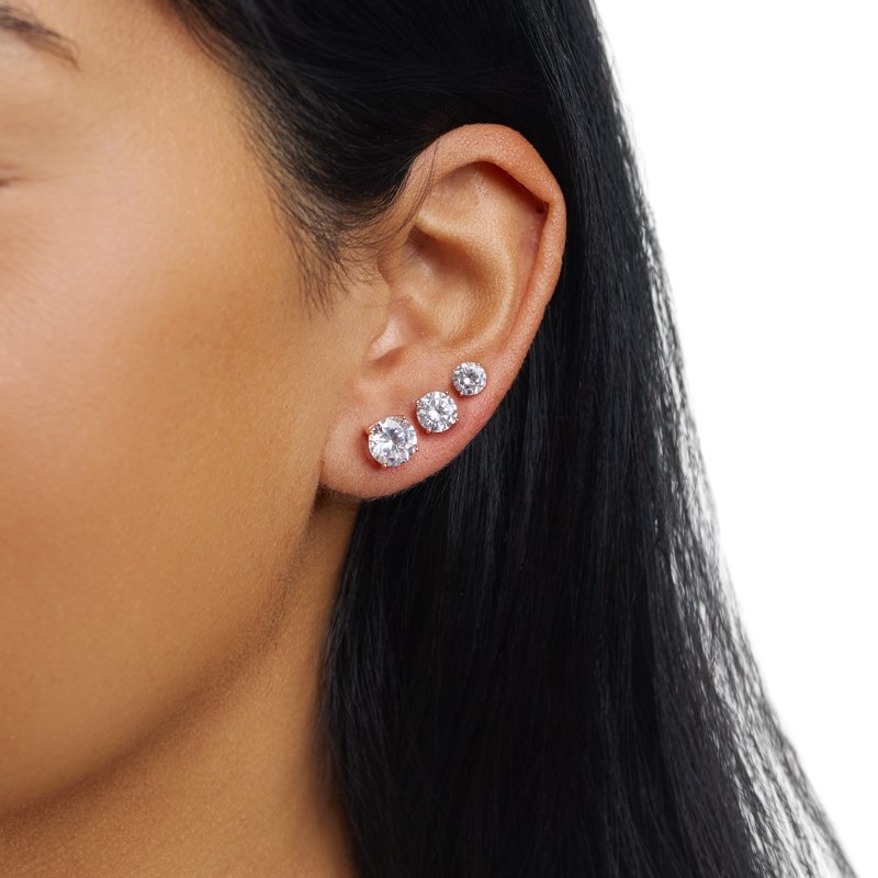 Sterling Silver Cubic Zirconia Stud Earrings Set in Rose Gold for Women & Teens