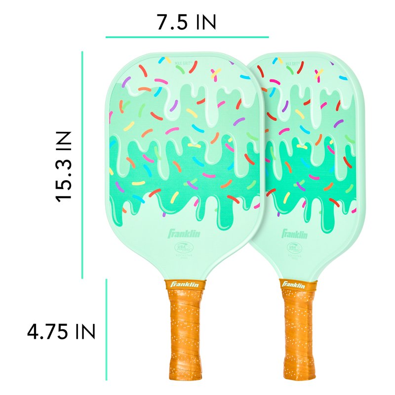 Youth Pickleball Paddle with Max Grit Fiberglass Surface - Franklin Sports Junior Paddle - USA Pickleball Approved - Ice Cream Variation