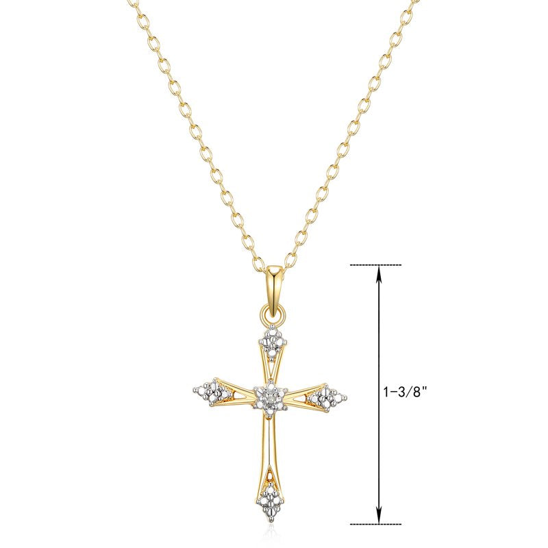 Silver & Gold Tone Cross Pendant Necklace with Diamond Accent, 18 Inch