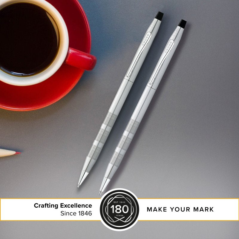 Cross Classic Century Refillable Pen and Pencil Set with Gift Box - Satin Chrome