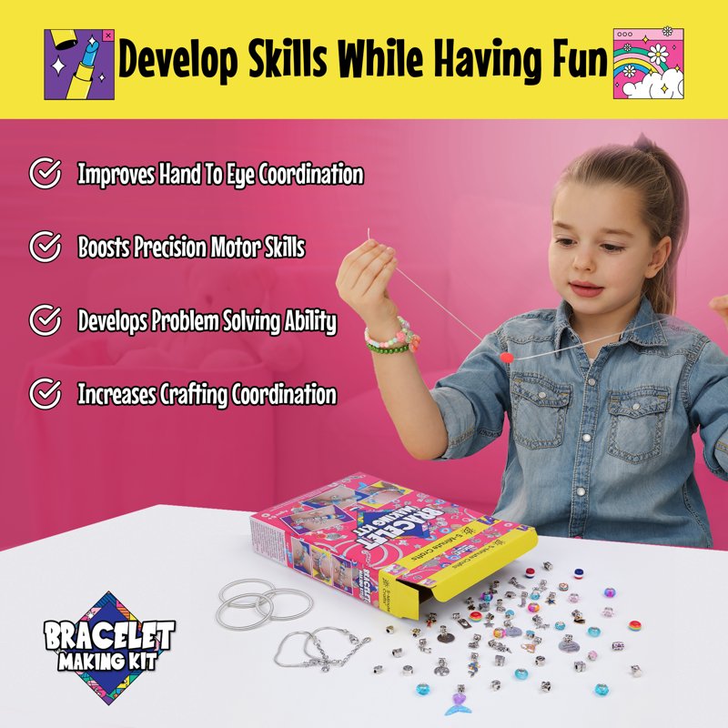 Kids Jewelry Making Kit with Beads Charms Pendants - Creative Arts & Crafts Set for Ages 6+