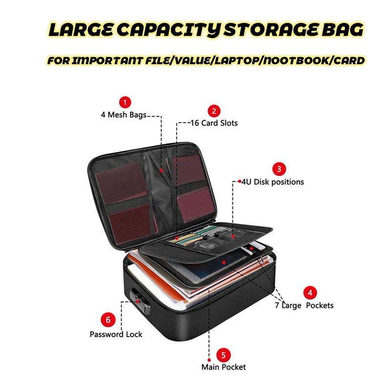 Fireproof Waterproof Document Safe with Lock and Money Bag Set