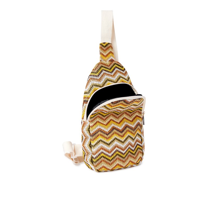 Multi-Color Chevron Faux Straw Sling Bag for Women