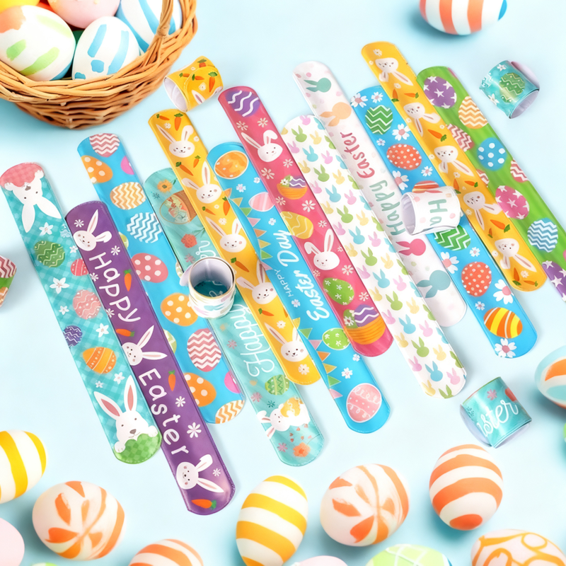 36-Pack Easter Slap Bracelets - Bunny, Egg & Flower Designs Bulk Gift Set