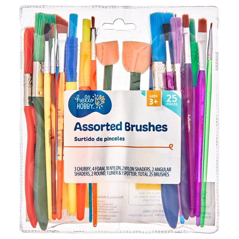 Assorted Paint Brushes Set - 25 Pieces for Arts & Crafts