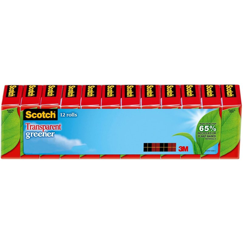 Scotch 612 1in Core Transparent Greener Tape - 12 Roll Pack