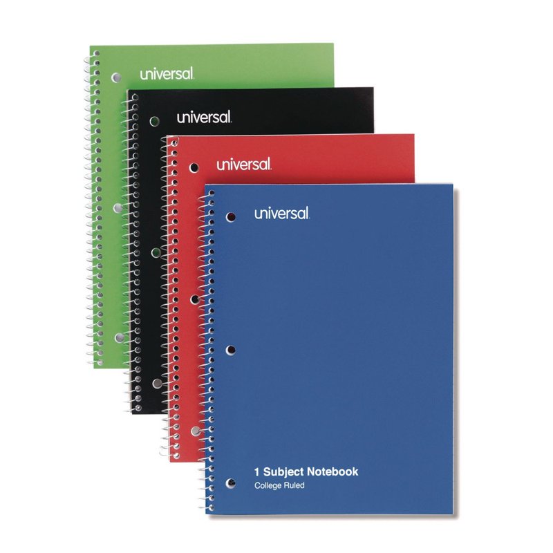 Wirebound 70-Sheet College Ruled Notebook - Assorted Color Covers (4-Pack)