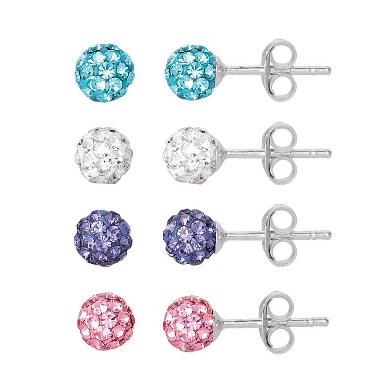 Sterling Silver Multi Crystal Ball Earring Set - 4 Pairs Women’s Jewelry