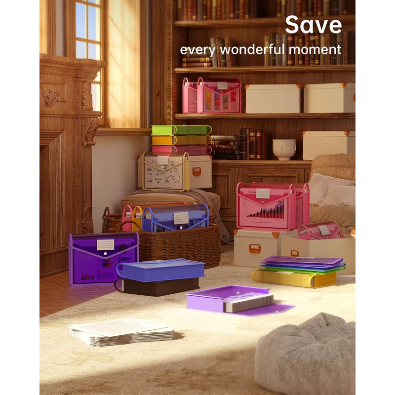 Large Capacity Transparent Plastic Expanding File Folder with Snap Closure - 7 Pack