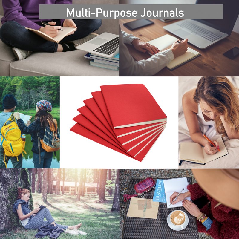 A5 Soft Cover Paper Journal Notebook Set - 6 Pack, 5.5 x 8.3 Inches, Multiple Colors