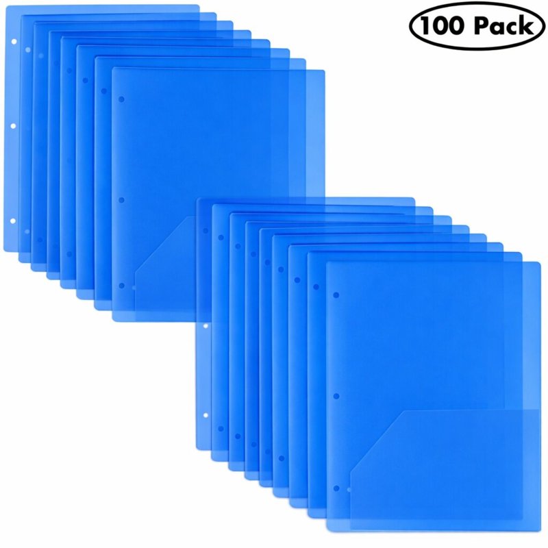 100 Pack Two Pocket Blue Translucent 3-Ring Hole Punch Folders, 11.5 x 9.5 in - Trailmaker