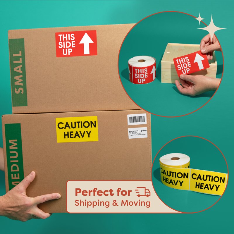 This Side Up Handle With Care Shipping Labels - 3 X 5 Inch, 500 Stickers Per Roll