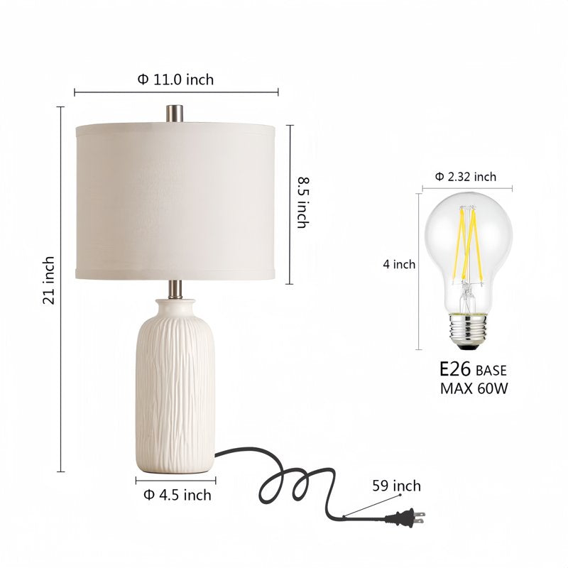 Set of 2 Modern White Ceramic Table Lamps for Bedroom Living Room Office