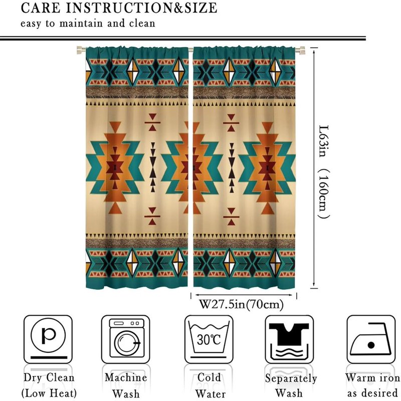 Southwestern Aztec Curtain Set - Geometric Boho Window Drapes for Living Room & Bedroom