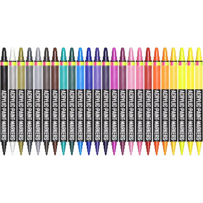 Acrylic Markers Set 24 Pack - Vibrant, Quick-Drying Paint Pens for Crafts
