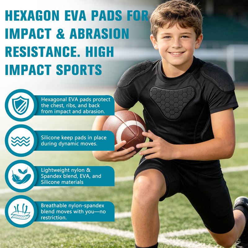 Youth Padded Compression Shirt with Impact Protection for Sports & Activities