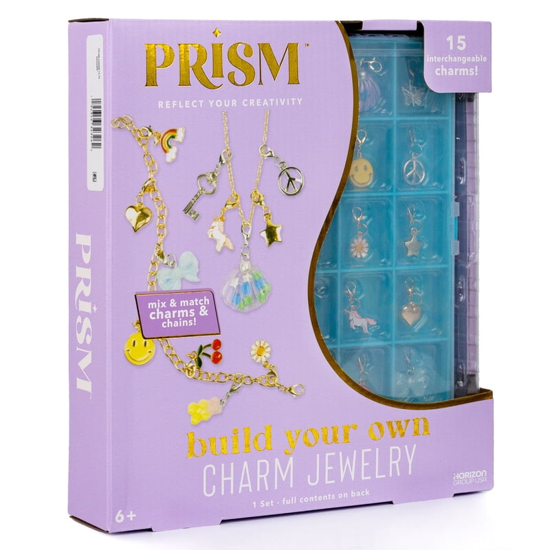 Multicolor Charm Jewelry Kit for Kids Ages 6+ with 15 Interchangeable Charms and Gold Chain