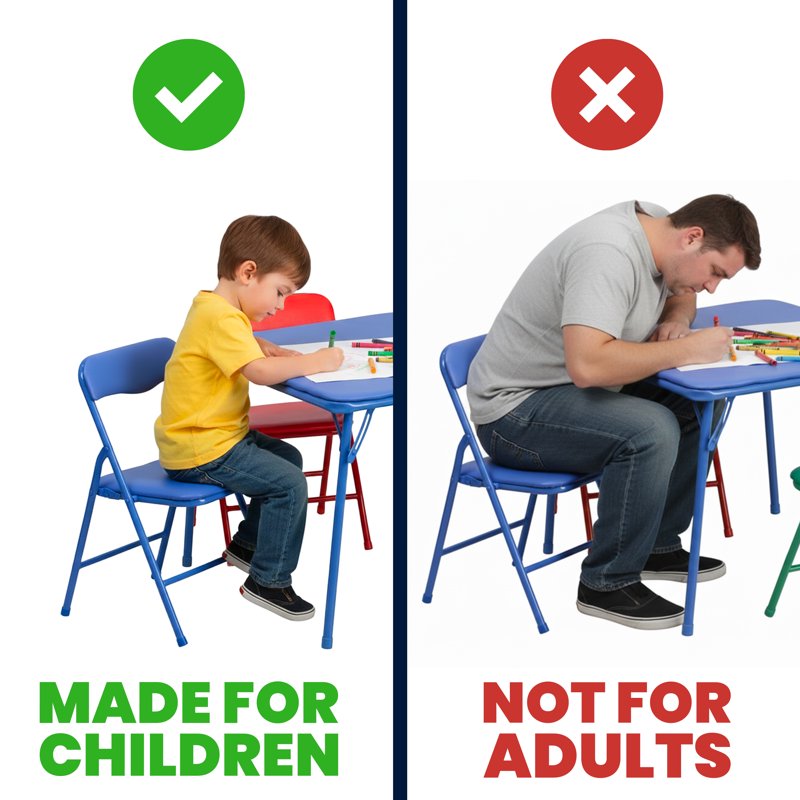 Kids Folding Table and Chair Set - Gray, Padded, Safety Locking Legs