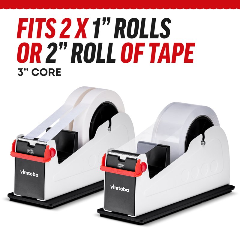 Heavy Duty 2-Inch Desktop Tape Dispenser with Dual Rolls Non-Slip Base