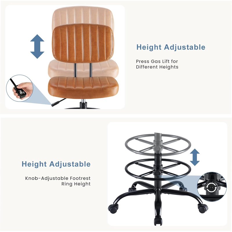 Adjustable Tall Office Drafting Chair with Foot Ring - Swivel Task Chair for High Desks