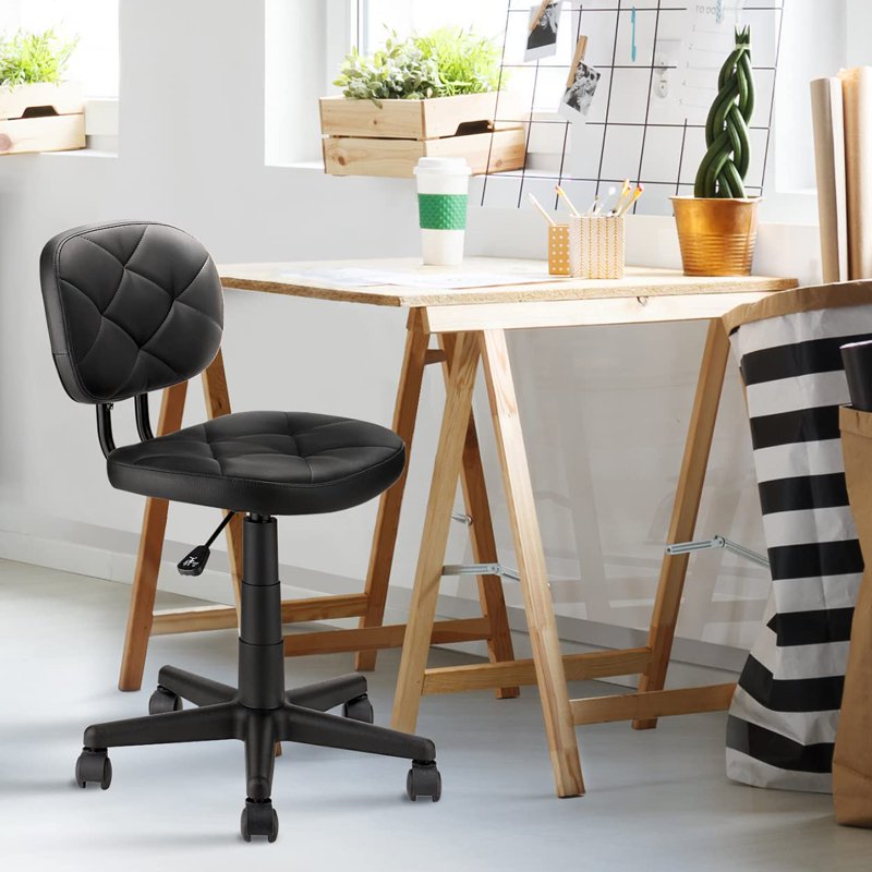 Adjustable Swivel Rolling Stool with PU Leather Seat and Foot Rest - Modern Drafting Chair