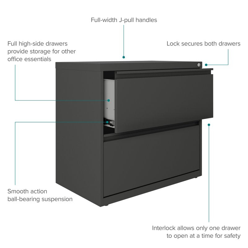 30-Inch Metal Lateral File Cabinet with 2 Drawers - Modern Office Storage