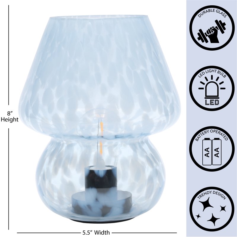 Battery-Powered Blue Mushroom Table Lamp - 8-Inch Tortoise Glass