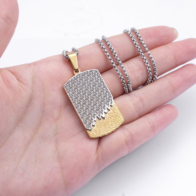 Men's Two Tone Stainless Steel Drip Pendant Necklace
