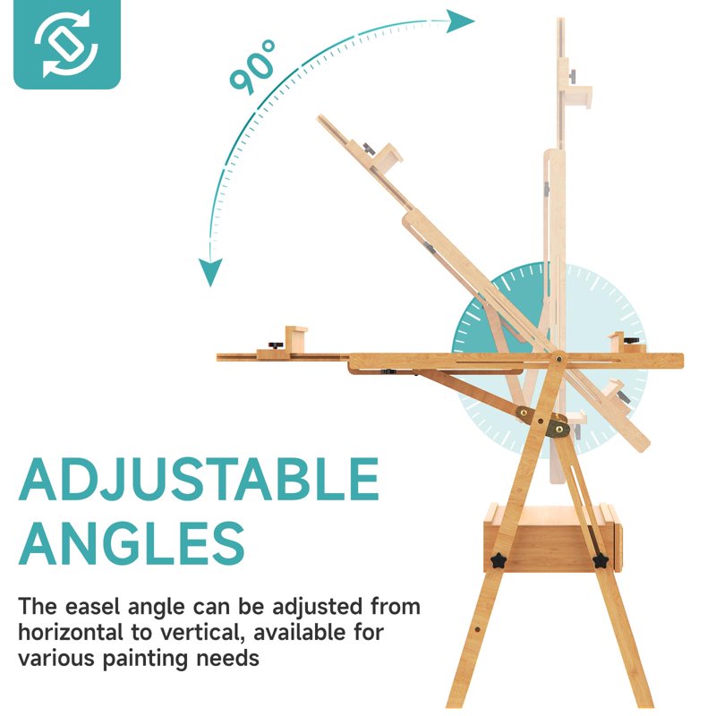 Large Beech Wood Artist Easel for Painting - Adjustable Studio Stand with Drawer & Storage Tray, Holds Up to 48 Inches