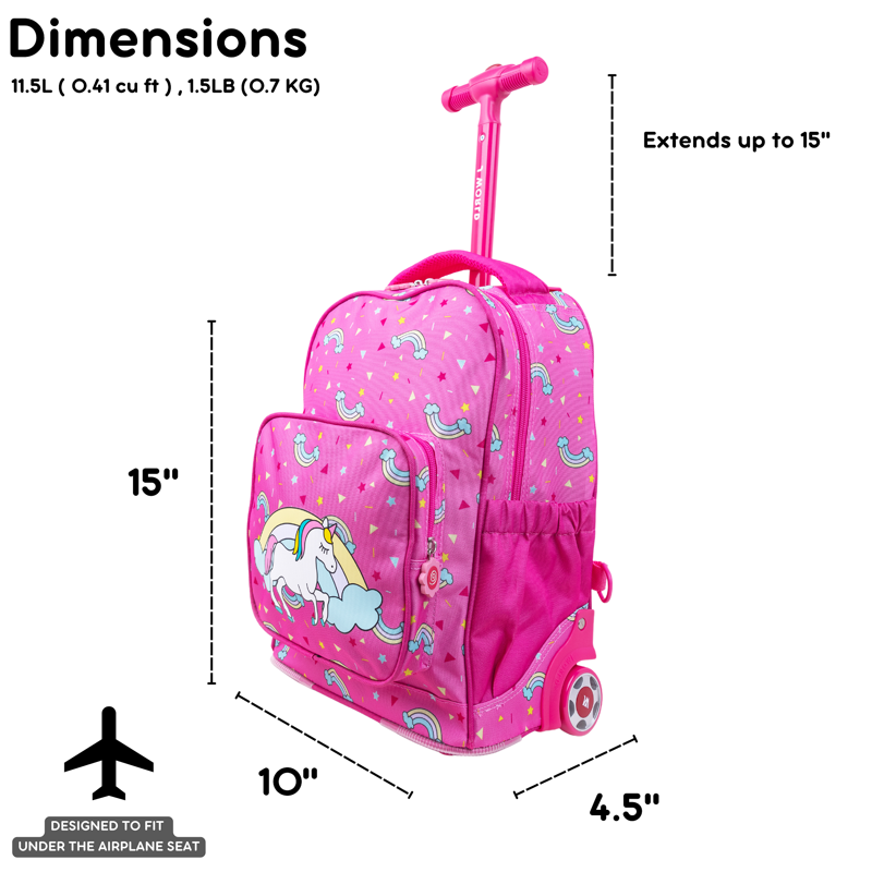 Kids Sparkle 15-Inch Rolling Backpack for School & Travel - Unicorn & More