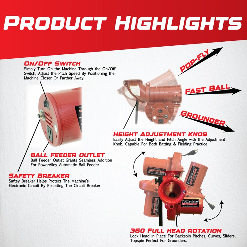 Baseball Pitching Machine with Adjustable Speed & 360° Swivel Head