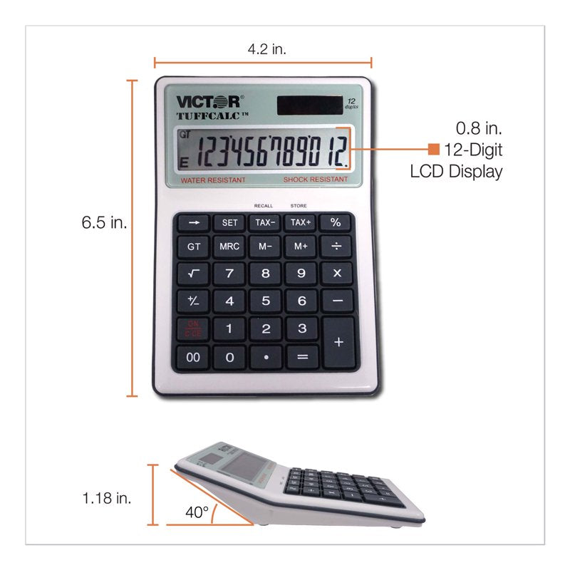 Victor Tuffcalc 12-Digit Water-Resistant Desktop Calculator with Large LCD