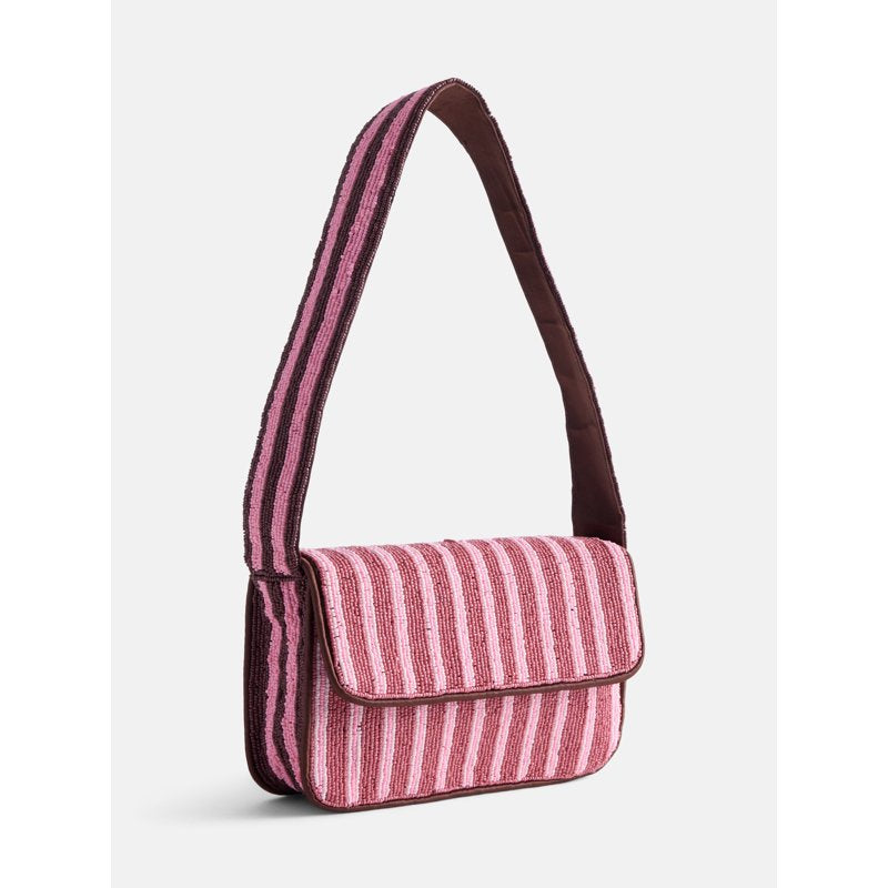 Beaded Striped Shoulder Bag for Women - Pink, Blue, Multi, Maroon