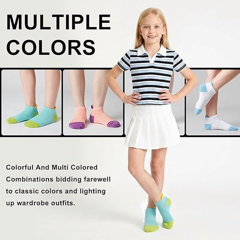 GENTABY 12 Pairs Girls Cotton Ankle Socks – Mixed Color, 4-7 Years (Variation 01)