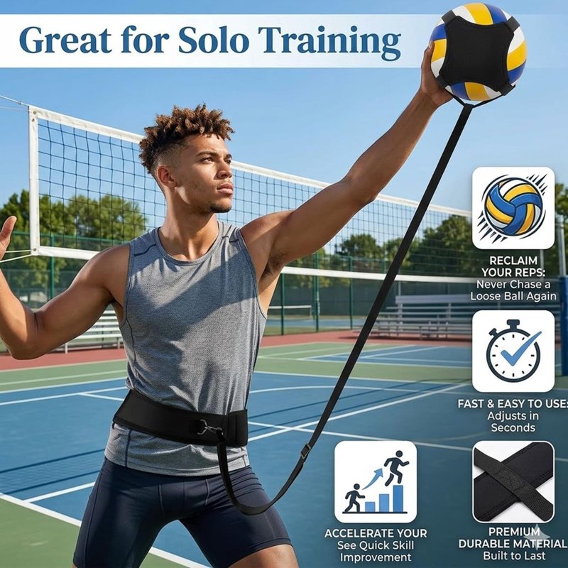 Volleyball Rebound Belt Trainer for Solo Practice Adjustable Waist & Ball Holder