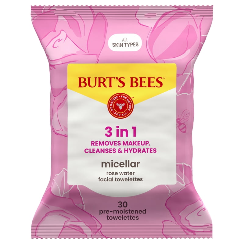 Micellar Rose Water Facial Wipes - Pack of 3, 30 Count Each, Gentle Makeup Remover & Cleanser