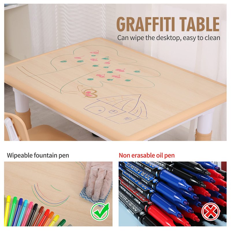 Kids Table and Chair Set with Adjustable Height - Safe Rounded Edges, Easy Wipe Surface
