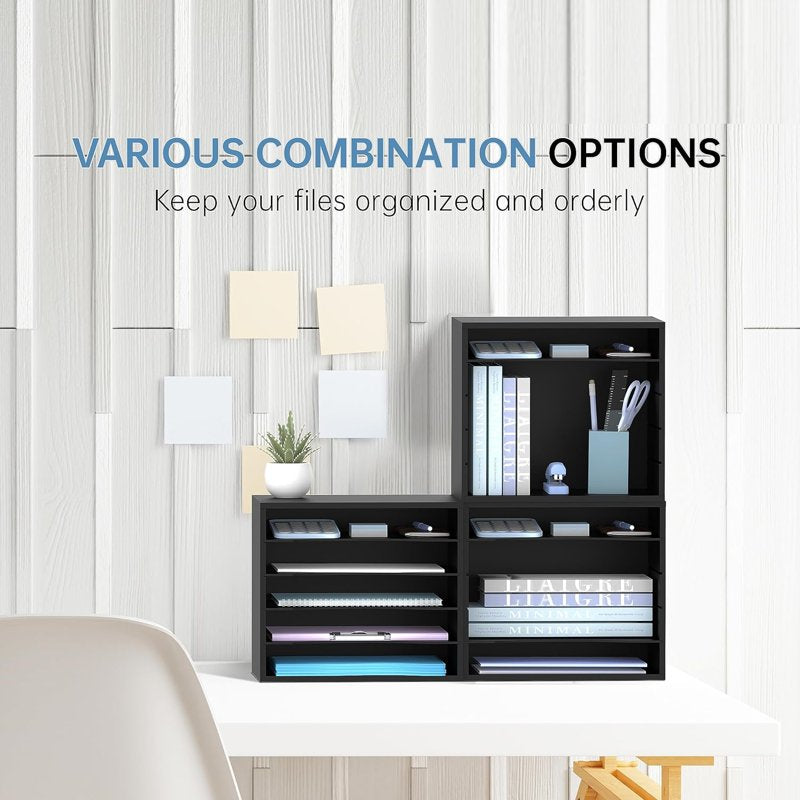 5-Tier Wood Desktop Letter Organizer with Adjustable Trays - Office & Home Storage