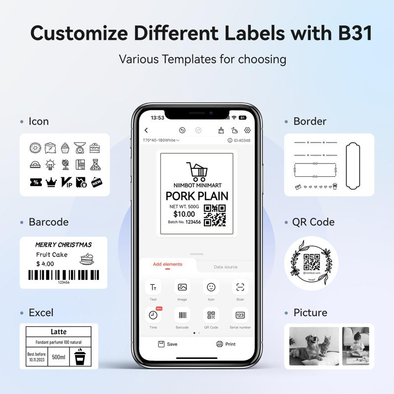 Wireless Barcode Label Maker Printer 3-Inch Thermal Sticker Machine