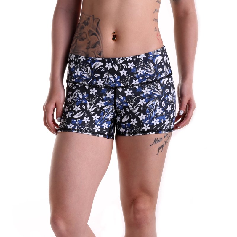 TOUGH MODE Navy Flower 3" Women’s Athletic Running Shorts - Lightweight Spandex