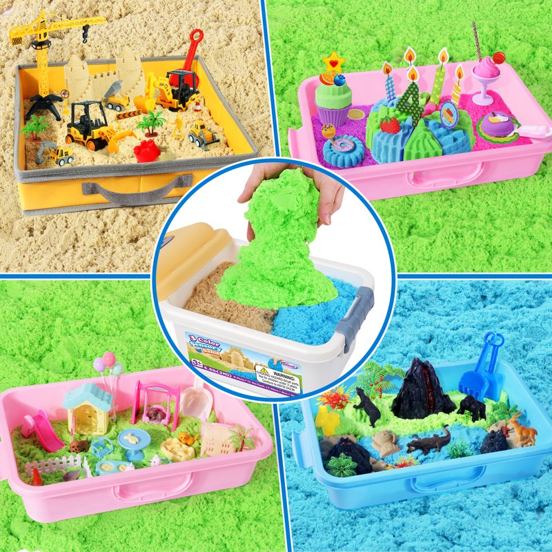 Kids Sensory Play Sand Set with Storage Bin - 4.4 lbs Non-Toxic Molding Sand for Indoor & Outdoor Use