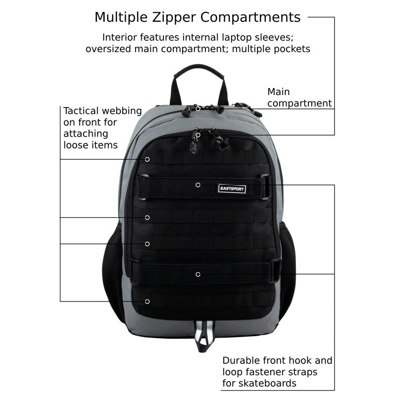 Skater Backpack with Skateboard Straps & Multiple Compartments - Durable & Rugged Design