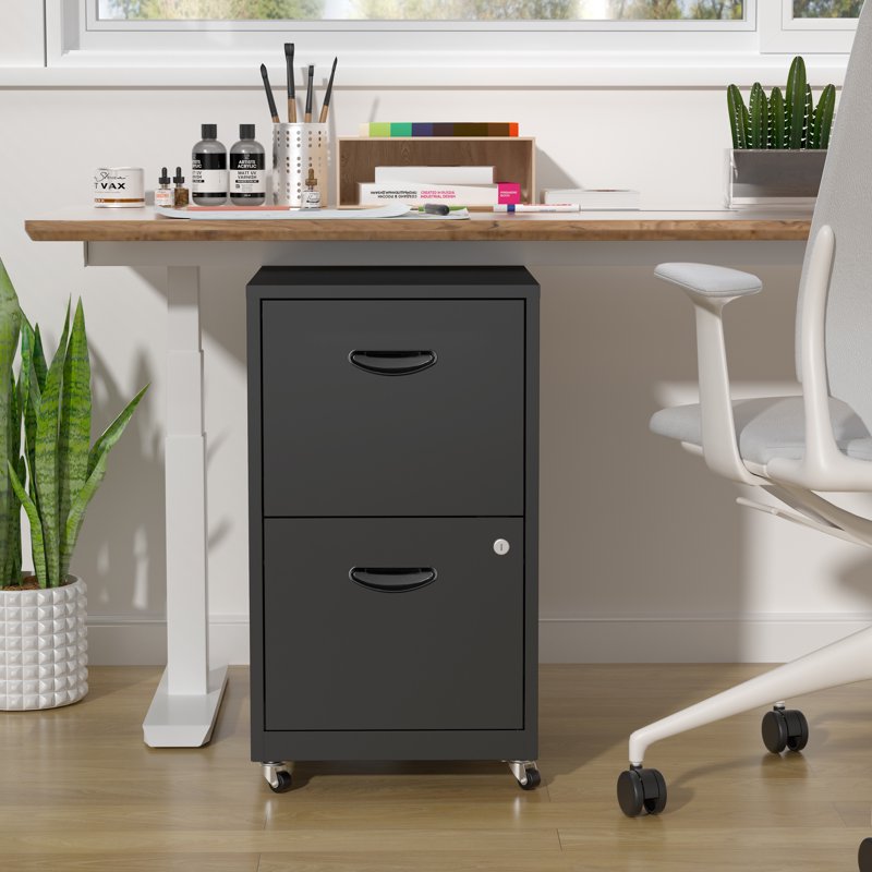 18-Inch Mobile 2-Drawer Metal File Cabinet with Lock and Casters
