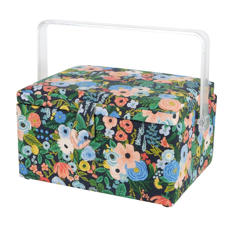 Blue Floral Sewing Basket with Pincushion and Removable Tray - 11.5 Inch