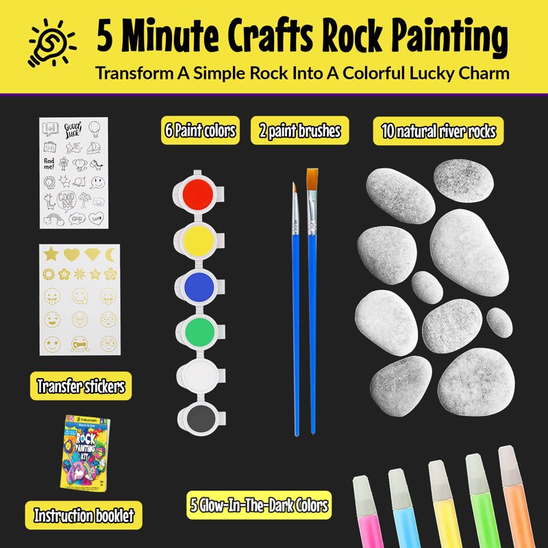 Glow in The Dark Rock Painting Kit for Kids - Arts & Crafts Set with 10 River Rocks