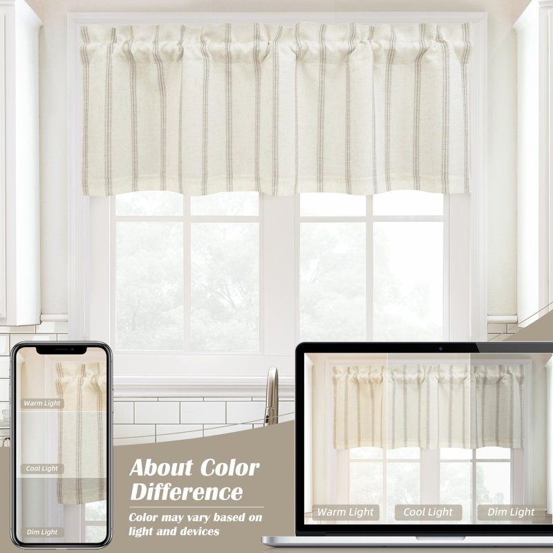 Farmhouse Linen Blackout Window Valance with Rod Pocket - Vintage Striped Design