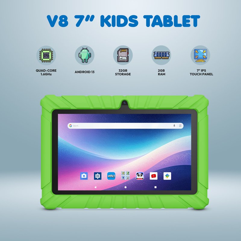 Kids Android Tablet Bundle with Headphones and Sleeve Case - 7-Inch, 32GB